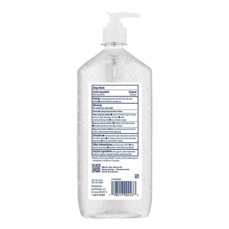 Germx Hydrating Hand Sanitizer, with Hyaluronic Acid, 1L (Pack of 4) Bulk Pack, No Rinse Formula, Sanitizing Liquid Gel for All Skin Types, Formulated without Parabens, Phthalates & Dyes - Image 2